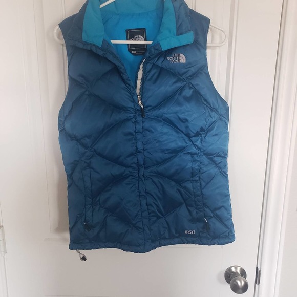 North Face 550 front zip Blue Medium down puffer vest - Picture 1 of 5